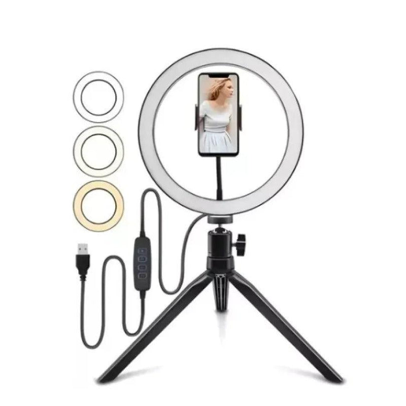 Ring Light 8” com Tripé de Mesa e Suporte para Celular